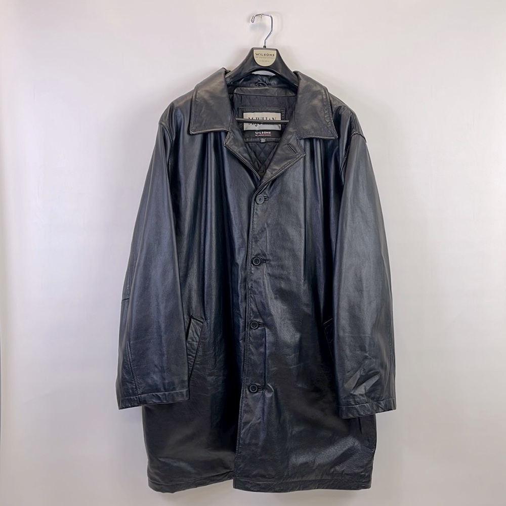 M. Julian Mens Black Leather Long Sleeve Spread Collar Basic Jacket
